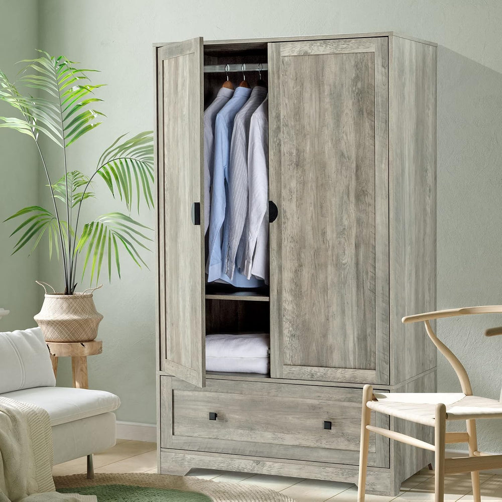 VINGLI Wide Armoire Wardrobe Closet with Hanging Rod, Adjustable Shelves and ...
