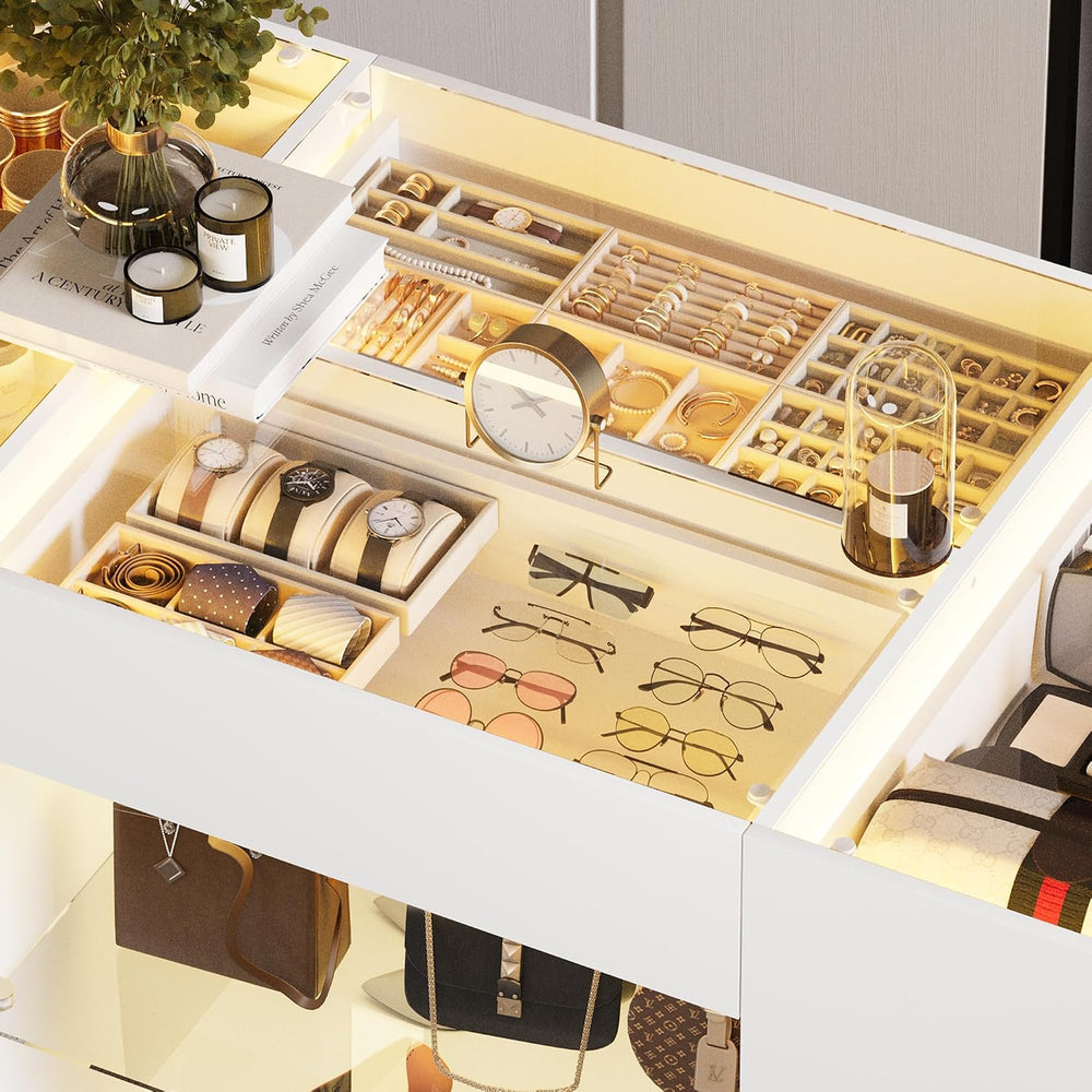 Modern Closet Island with 10 Drawers with LED (White)