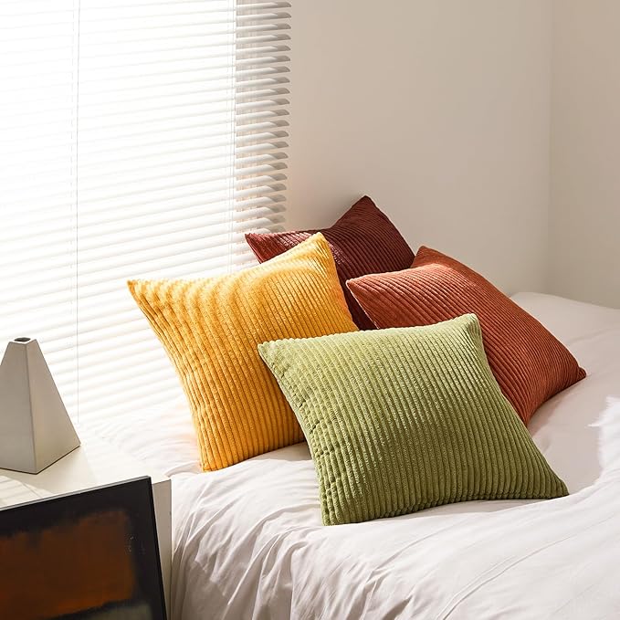 Topfinel Fall Burnt Orange Throw Pillow Covers 16x16 Set of 4, Corduroy Striped - Image 4