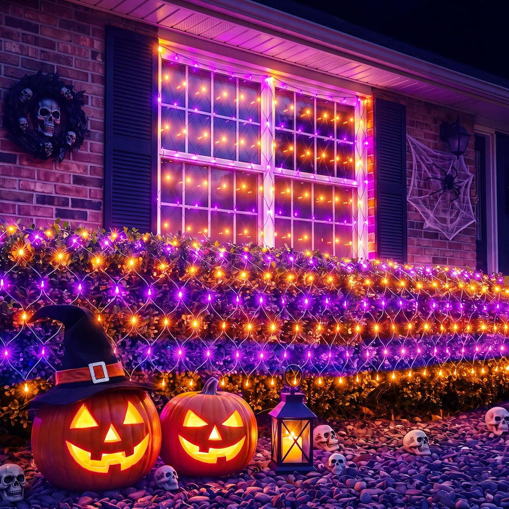 2 Pack 360 LED 12×5FT Halloween-Net-Lights-Outdoor, 12 Light Modes & Timer
