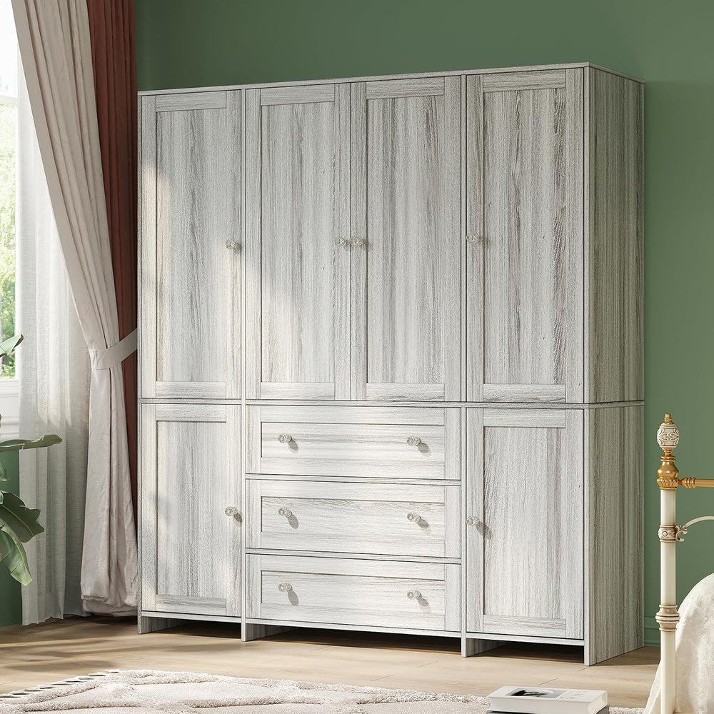 VOWNER 71" Armoire Wardrobe Closet with Drawers and Mirror, 6 Doors