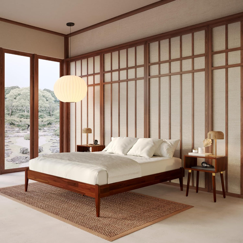 Bme Dinkee 15-Inch Solid Wood Queen Platform Bed Frame - Japanese Joinery, Mi...