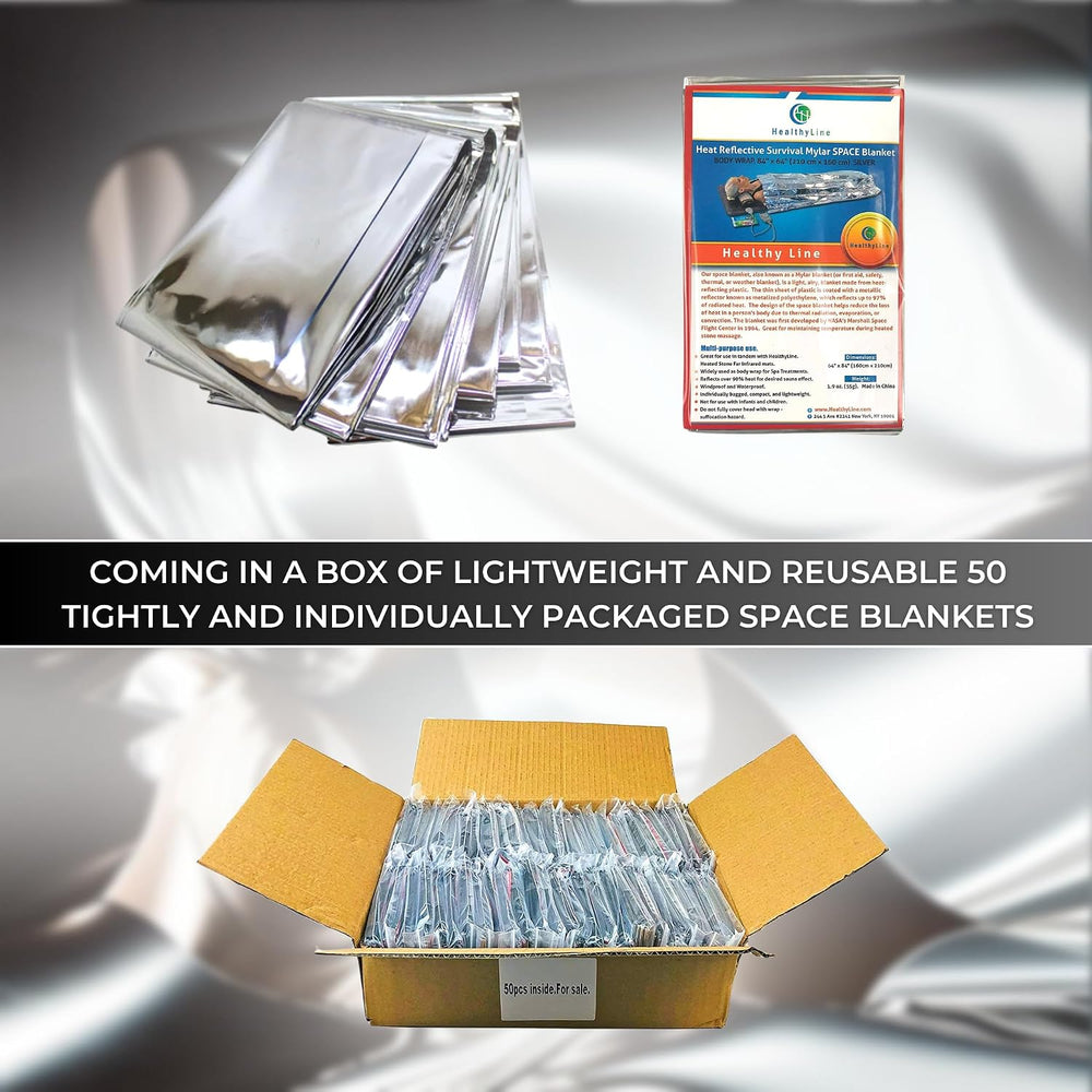 HealthyLine Emergency Mylar Thermal Sleeping Blanket, 50-Pack