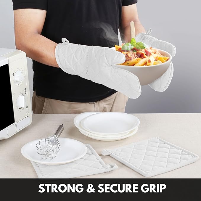 Oven Mitt & Pot Holder 100% Cotton Set of Heat Resistant Oven Gloves & Hot Pads - Image 2
