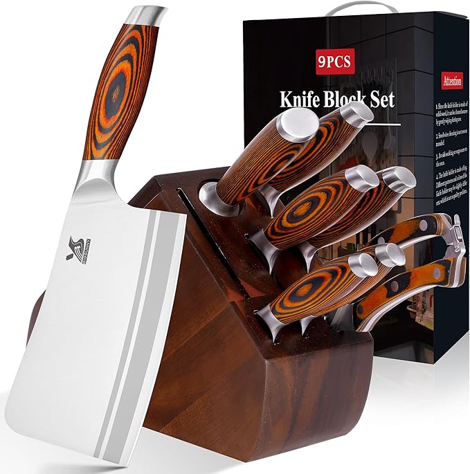 MSY BIGSUNNY 9pcs Knife Block Set, German Steel Kitchen Knife Set by MSYBIGSUNNY