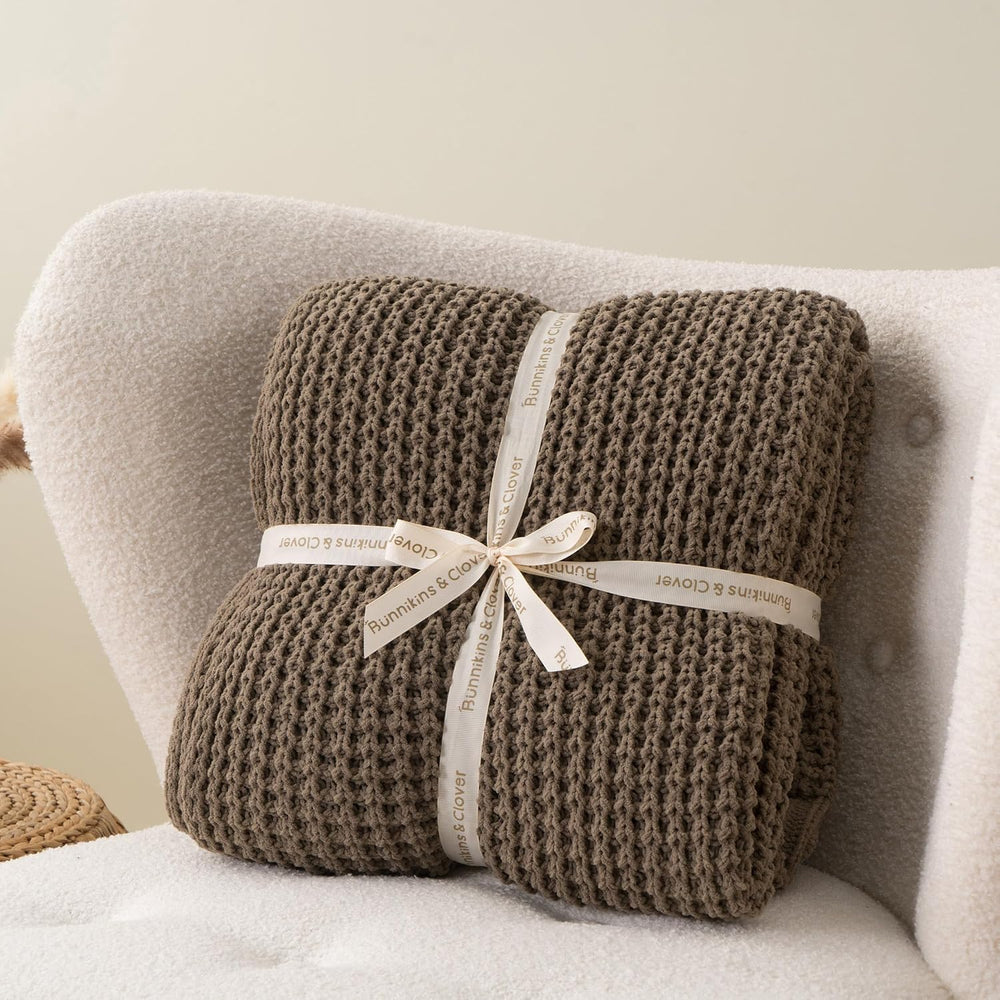 Knitted Waffle Throw Blanket , Camel Tan Throw Blanket for Couch 50"x60&...