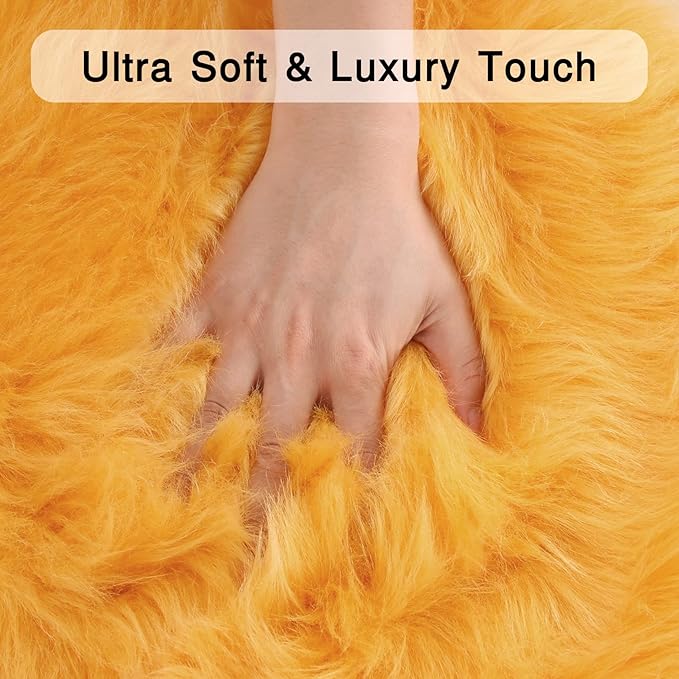 duduta Yellow Faux Sheepskin Fur Rug 3x5 ft, Fluffy Shag Bedroom Dorm Nursery - Image 2