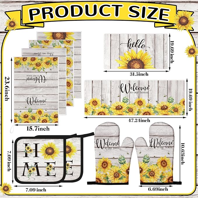 Fourluoo 10 Pcs Farmhouse Sunflower Kitchen Decor Set Sunflower Kitchen Towels - Image 3