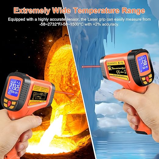 -58°F to 2732°F Digital Infrared Thermometer Gun, 50:1 Distance Ratio Laser