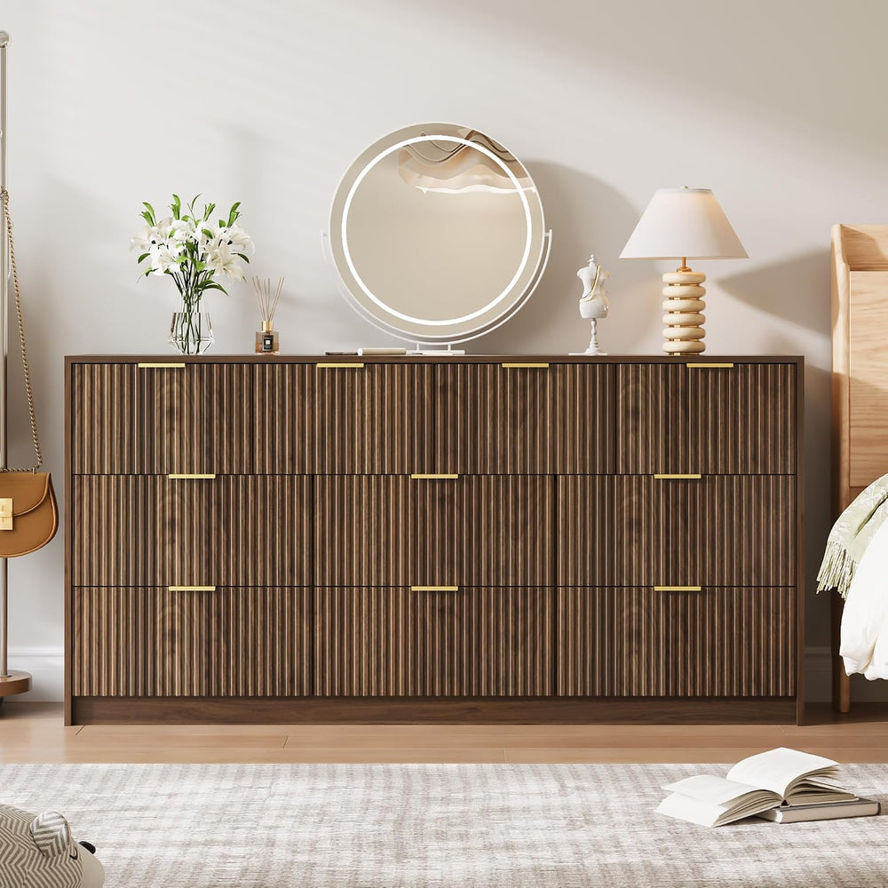 Walnut 3-Piece Bedroom Set, 10-Drawer Dresser & 2-Drawer Nightstands