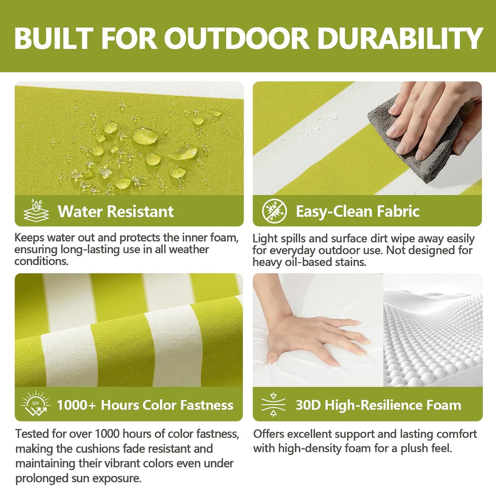 Goodgoods 20x50 Adirondack Chair Cushions 2-Pack, 30D Foam, Green Stripes