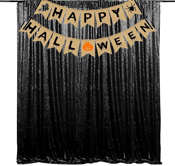 JYFLZQ Black Sequin Backdrop Curtains 6ft x 8ft 1 Panel Halloween Backdrop Gl...