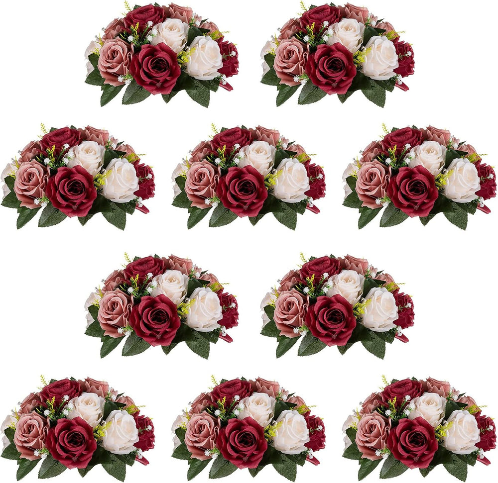 NUPTIO Artificial Flower Centrepieces for Tables: Fake Rose Balls, 10 Pcs