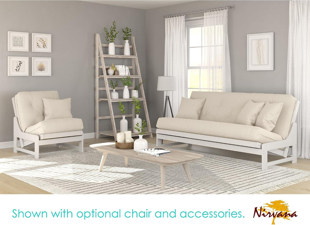 Nirvana Futons Arden White Futon Set Queen Size - Armless Futon Frame with Ma...