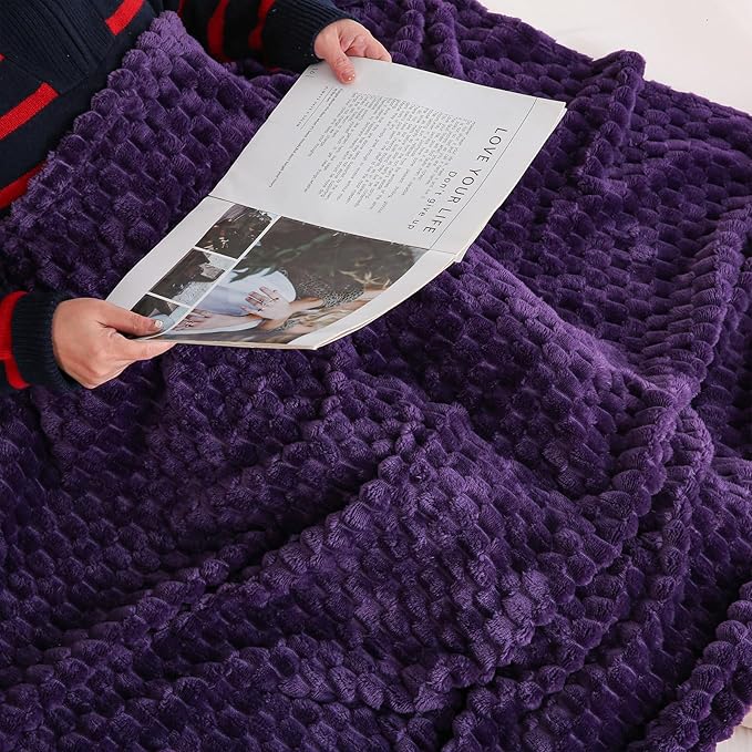 Puncuntex Deep Purple Throw Blanket 50"×60" inches Fuzzy 3D Jacquard Decorative - Image 6