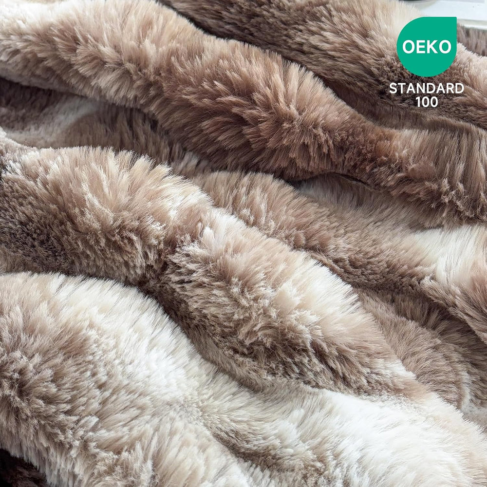 Ultra-Soft Fuzzy Faux Fur Throw Blanket,Tie-dye Brown,50x60 in