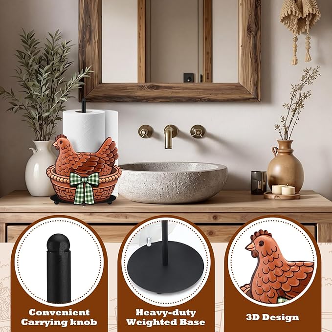Hen Paper Towel Holder Black Metal Paper Towel Holder Large Decorative Tissue - Image 5