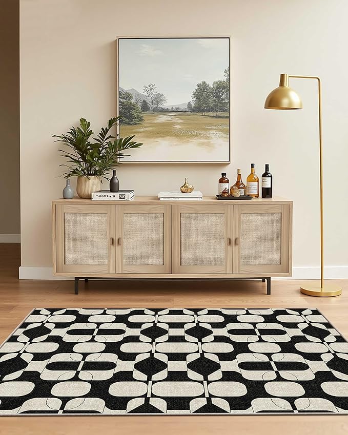 Latte&Fog 3x5 Entryway Rug, Vintage Washable Area Rug, Boho Non Slip Low Pile - Image 3