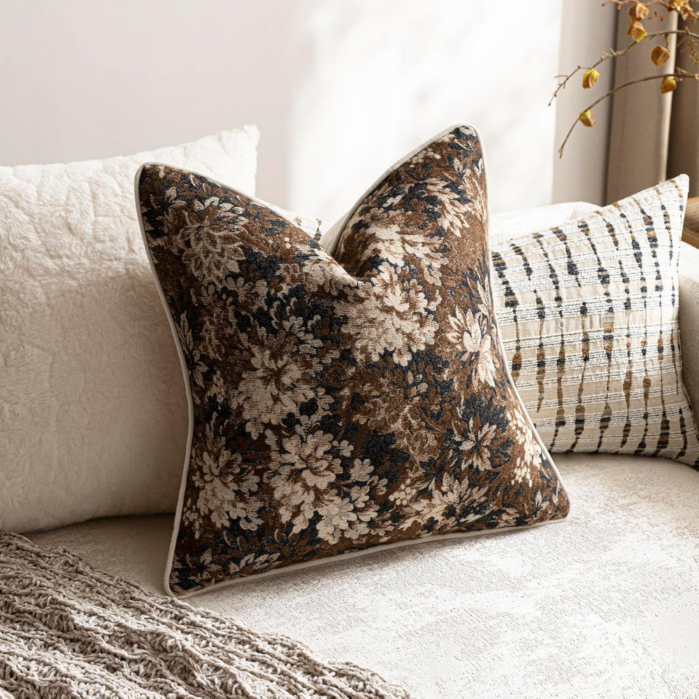 Pack of 2 Vintage Floral Euro Sham Covers 24x24 Boho Farmhouse Accents Chenil...
