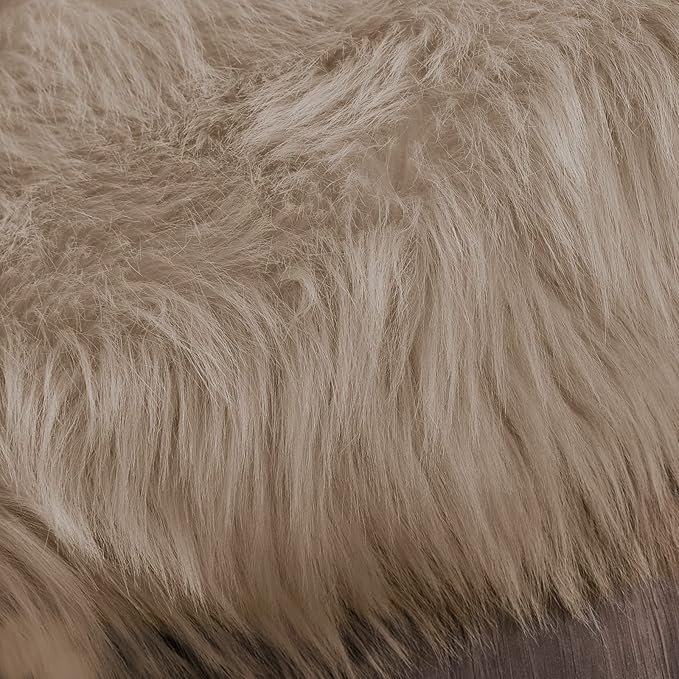 Latepis Round Rug 6.7ft Light Brown Beige Faux Fur Circle Rugs Washable Shag - Image 7