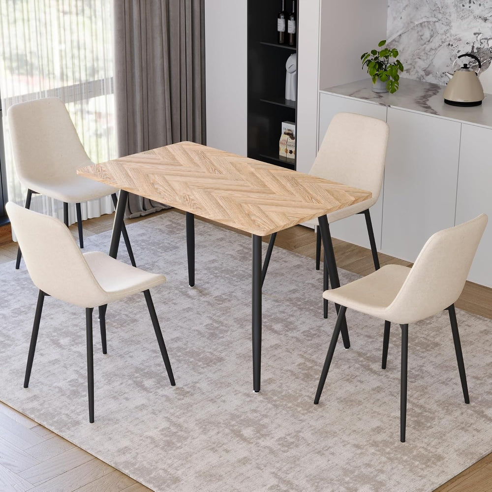 Small Dining Table Set for 4, Modern Dining Table and Chairs Set with 4 Fabri...