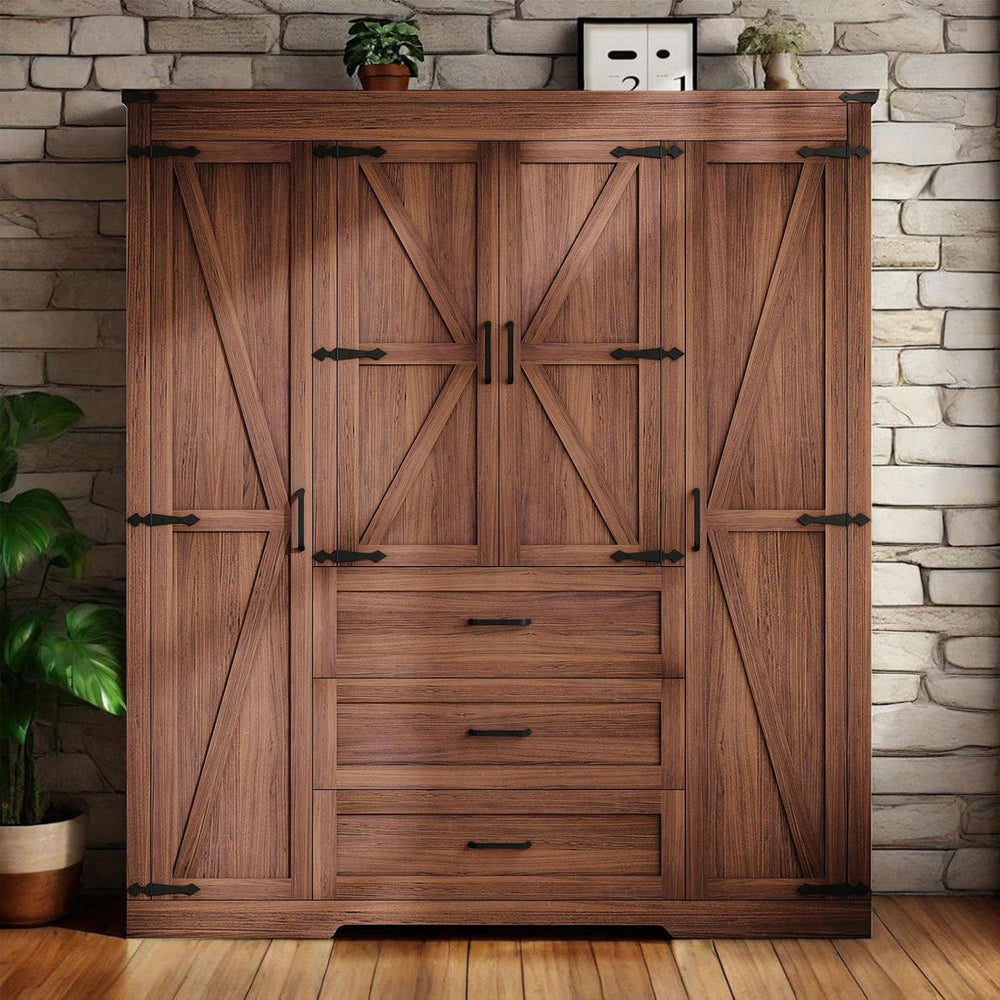 70" Tall Armoire Wardrobe Closet with 4 Doors & 3 Drawers, Farmhouse...