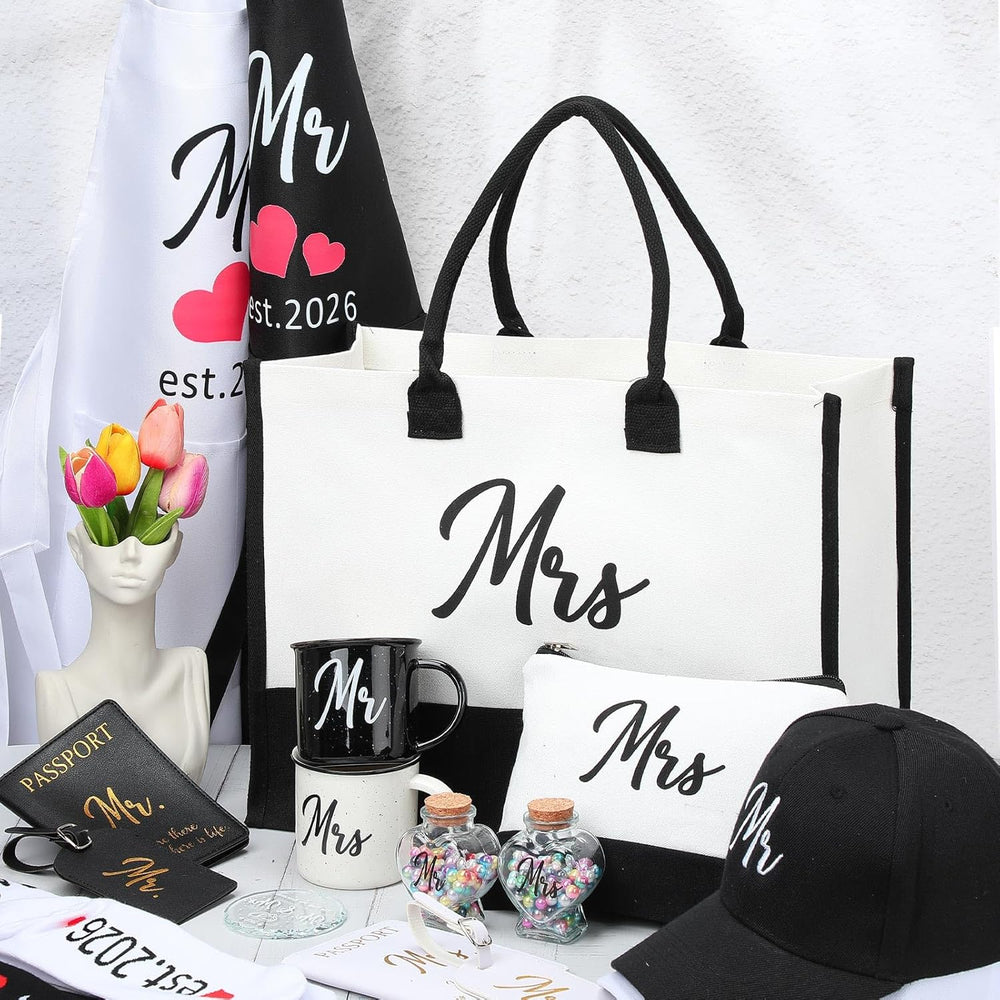 15 Pcs Mr Mrs Wedding Gift Set 2026 Aprons Mugs Hats,Bride | Passport Holders...