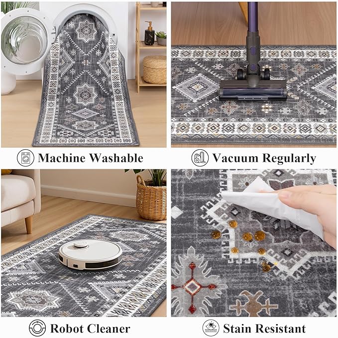 HEBE Washable Kitchen Rugs Runner 2'x 8', Non Slip Hallway Runner Rug, Low Pile - Image 5