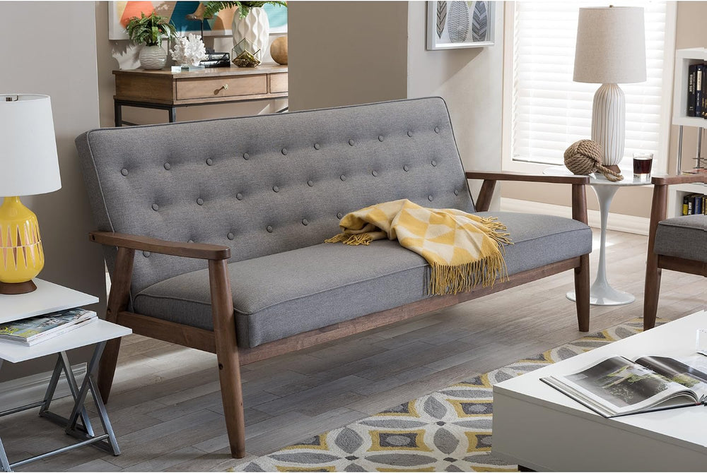 Baxton Studio Sorrento Mid-Century Retro Modern Fabric Upholstered Wooden 3-S...