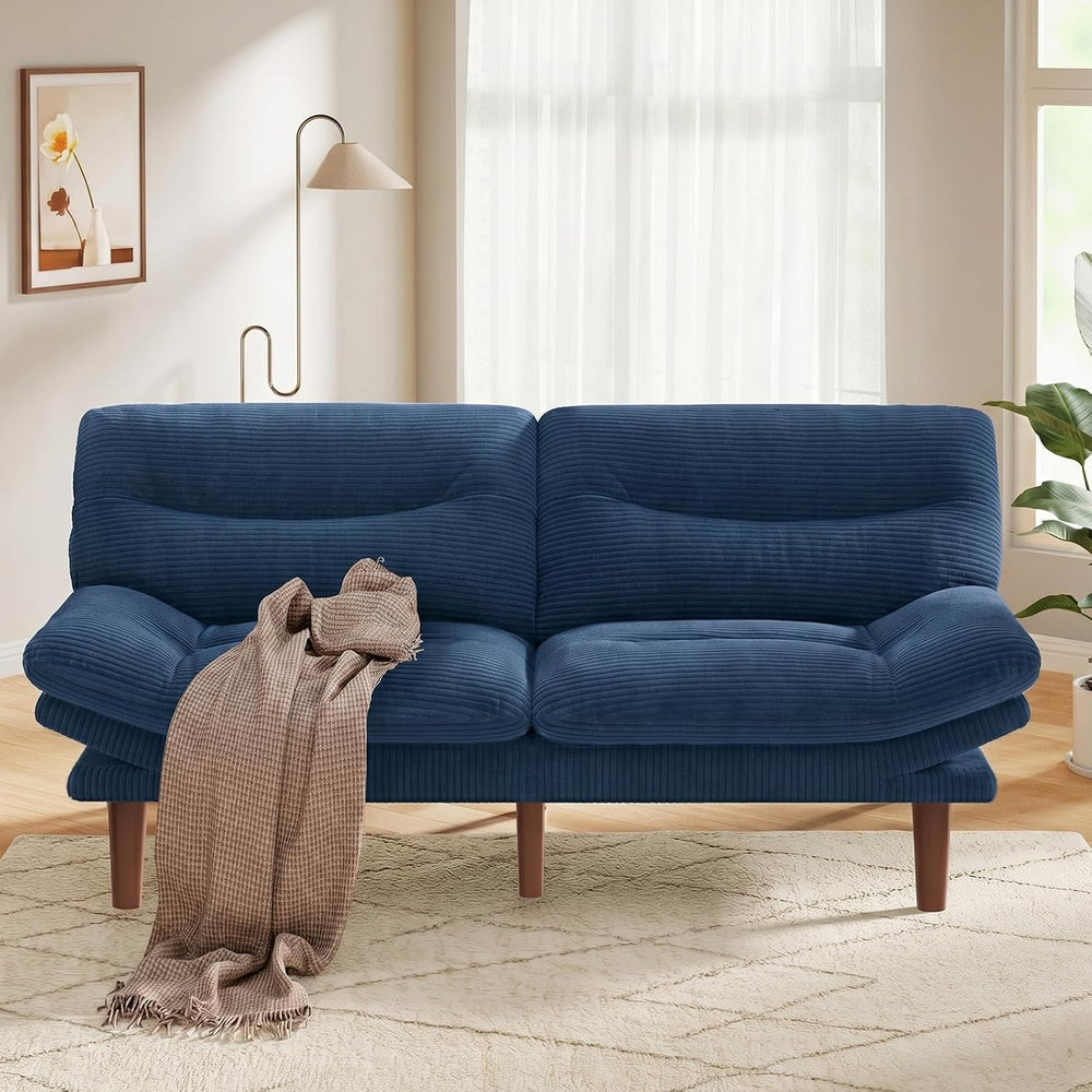 Pipishell Convertible Futon Sofa Bed, Corduroy, 66 inch, Dark Blue
