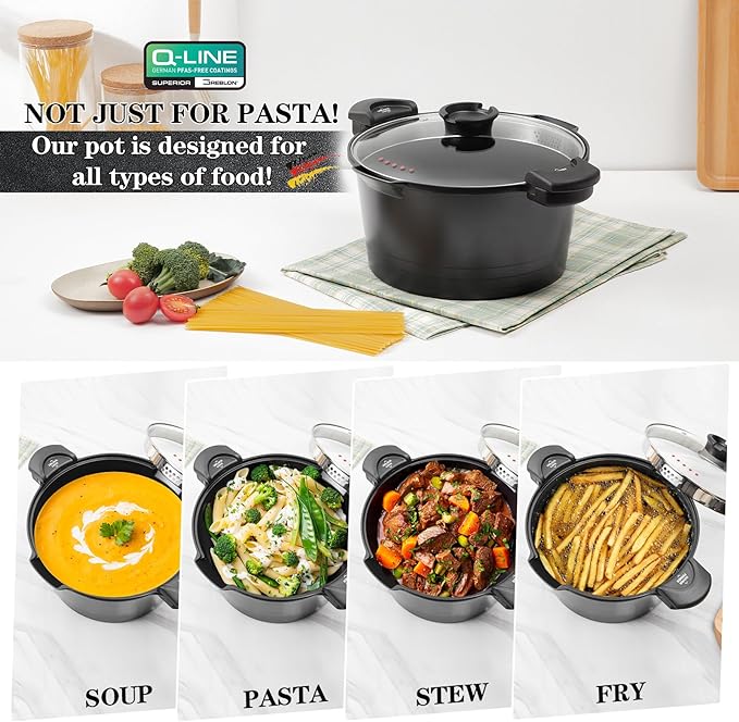 8.5qt Pasta Pot with Strainer Lid, Cast Aluminum Stockpot Multipot, Nonstick - Image 3