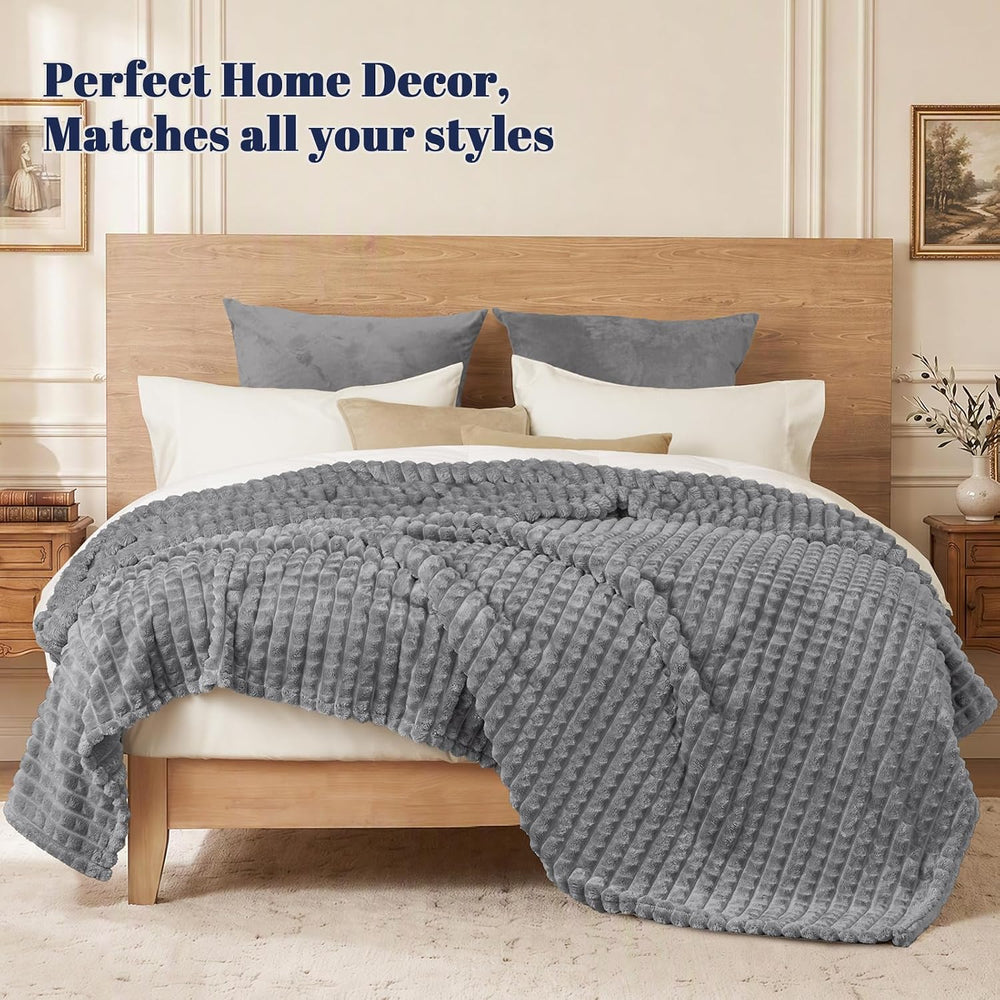 PHF Luxury Soft Fleece Blanket Queen Size for Bed No-Shed Grey 90"x90"