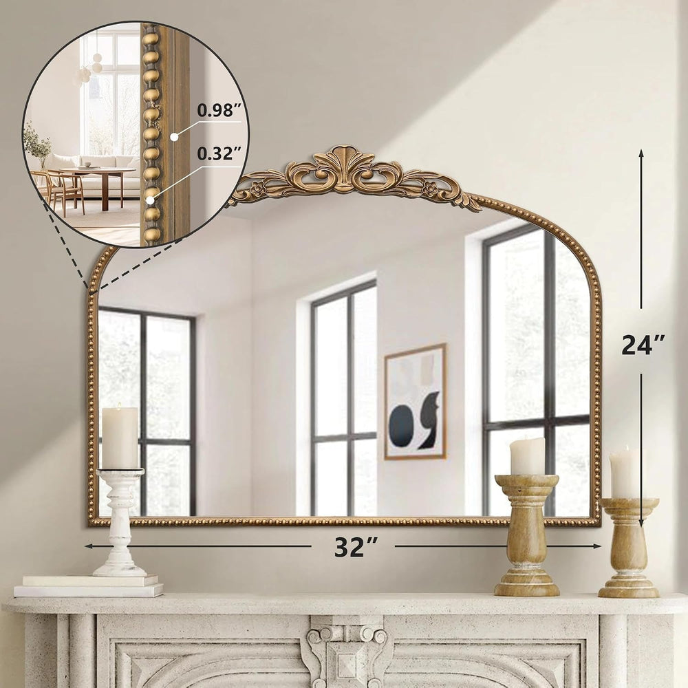 Micasso Vintage Gold Arched Mirror: 32"x24" Baroque Antique Vanity ...