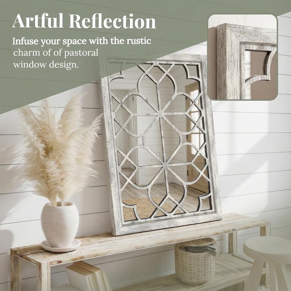 Set of 2 19x26 Inch Large Grey Shatterproof Rectangular Wall Mirrors, Boho Ru...