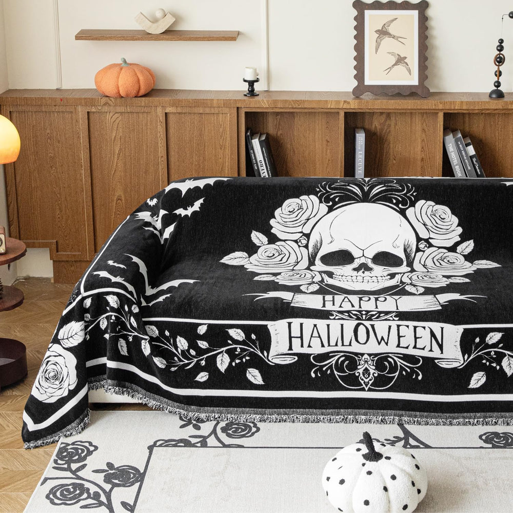 EVENHUG Halloween Sofa Cover Soft Washable Reversible Couch Cover Halloween H...