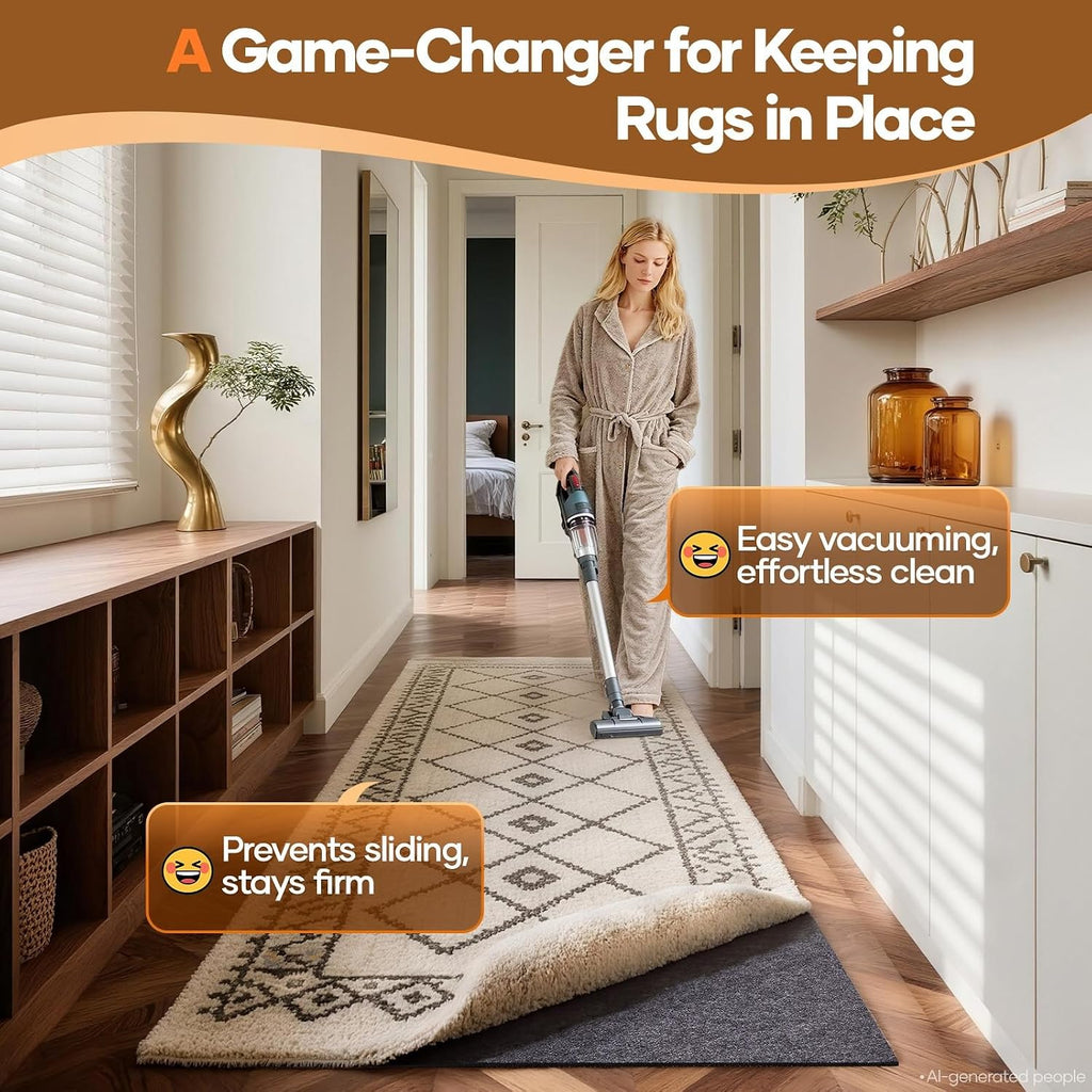 Veken Non Slip Cushioned Rug Pad Gripper, Felt and Silicone Backing, 3 x 8 Ft, 1/4" Thick Runner Carpet Liner Protector Mat for Area Rugs and Hardwood Floors, Keep Rugs Safe and in Place