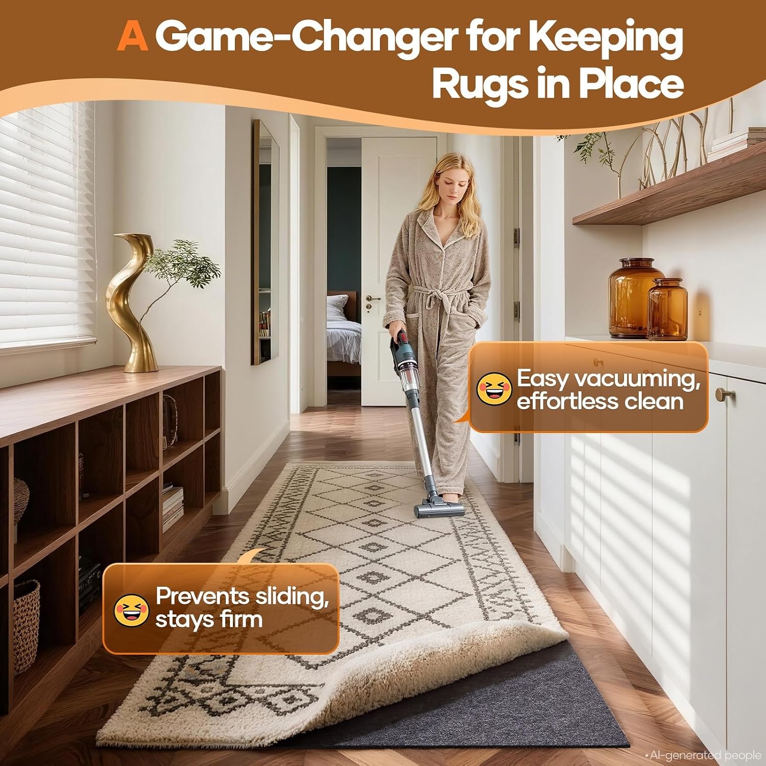 Veken Non Slip Cushioned Rug Pad Gripper, Felt and Silicone Backing, 3 x 8 Ft, 1/4" Thick Runner Carpet Liner Protector Mat for Area Rugs and Hardwood Floors, Keep Rugs Safe and in Place