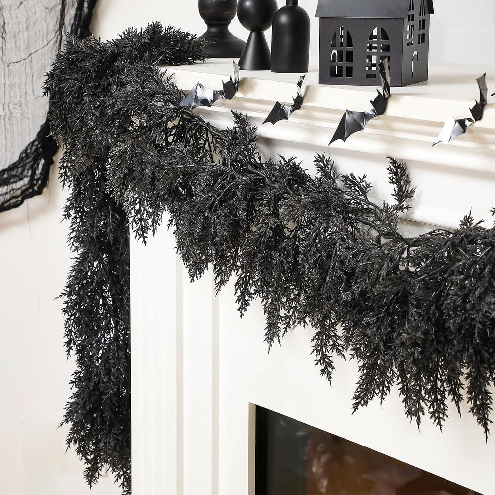 Dingion 1 Pack 9 ft Halloween Black Artificial Cedar Garland