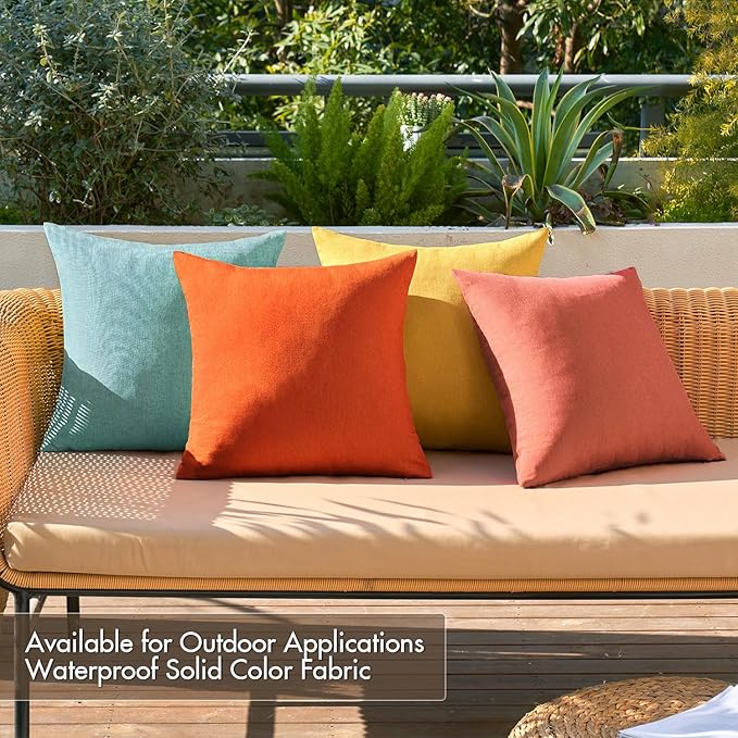 MIULEE Pack of 4 Decorative Outdoor Throw Pillow Covers Linen Waterproof Pillow - Image 2