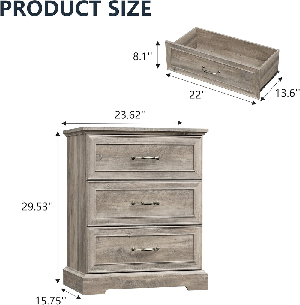 3 Drawer Dresser for Bedroom, 24" Wide Wooden Chest of Drawers, Rustic F...