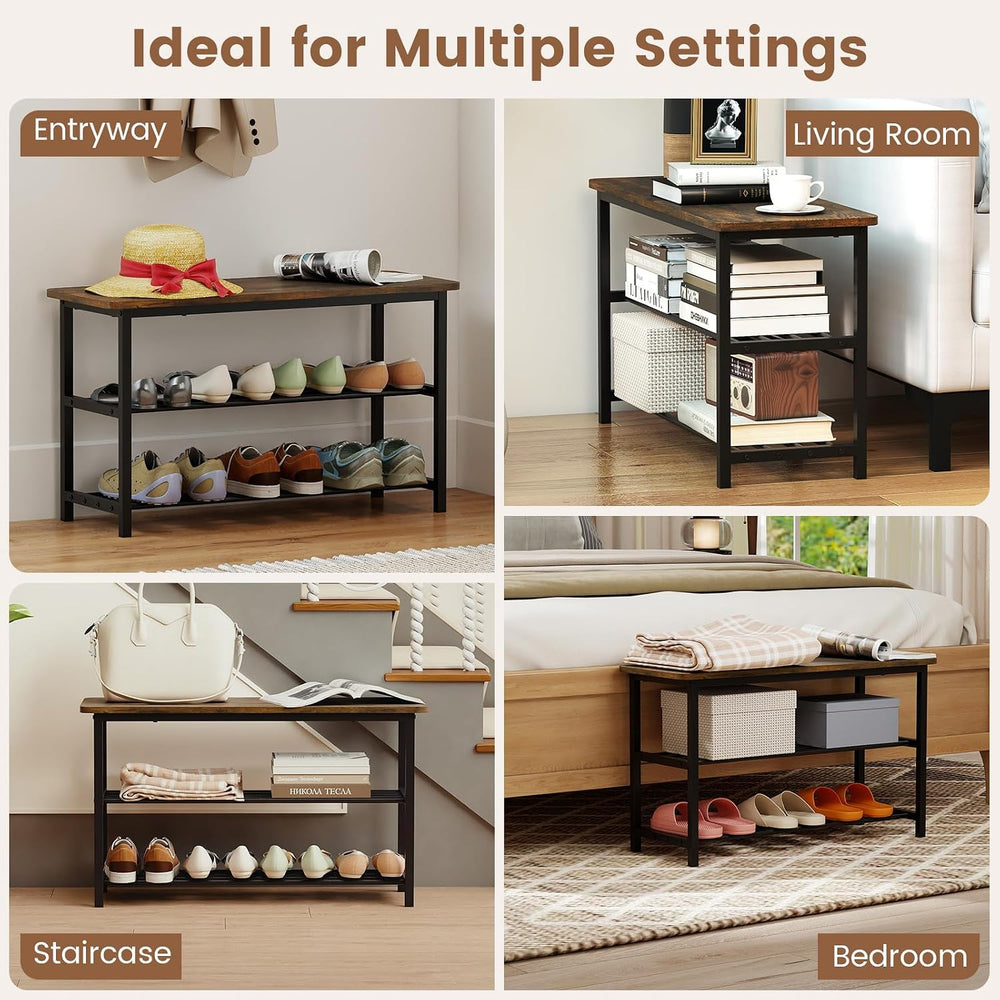 Giantex 3-Tier Shoe Bench, 32" L Shoe Organizer Storage Bench with Metal...
