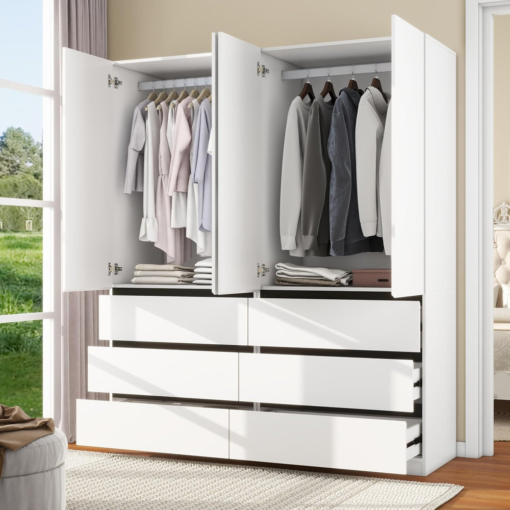 White Armoire Wardrobe Closet with 6 Drawers: 75" H x 63" W