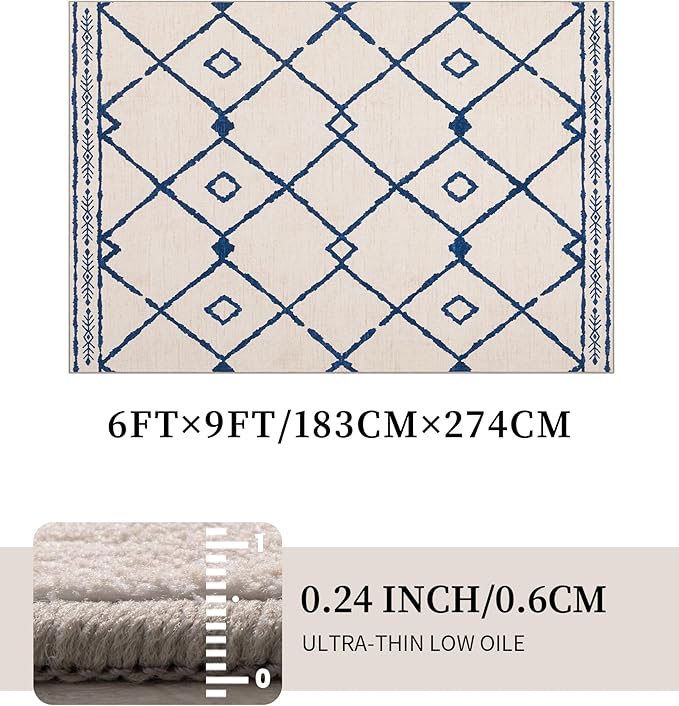YIHOUSE Boho Rugs for Living Room, 6x9 Western Beige and Blue Area Rug - Image 4