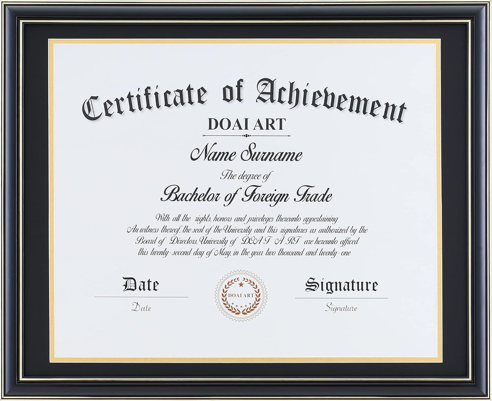 DOAI ART Diploma Frame 14 x 17 with Mat Black Solid Wood HD Glass,Mahogany