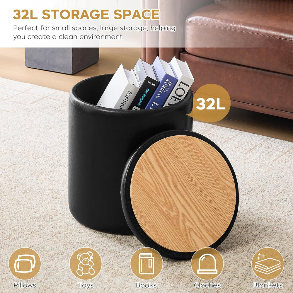 oakvivo Round Ottoman with Storage Set of 2, 12.6" W x 14.17" H &am...