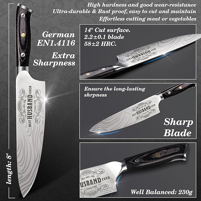 Gifts for Him Husband Men Anniversary Day, 8 inch Professional German Stainless - Image 3