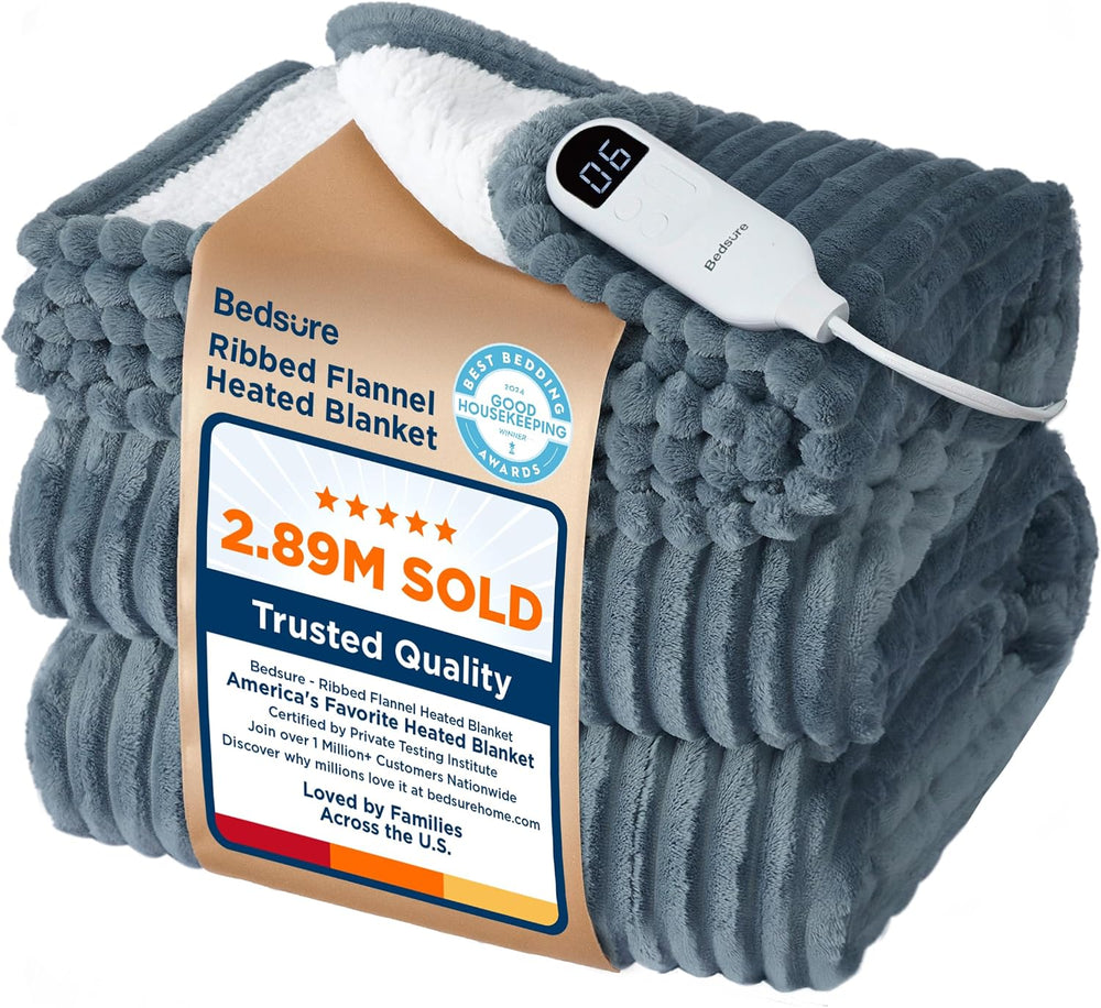 Bedsure GentleSoft Heated Blanket Throw - Soft Ribbed Flannel Electric Blanke...