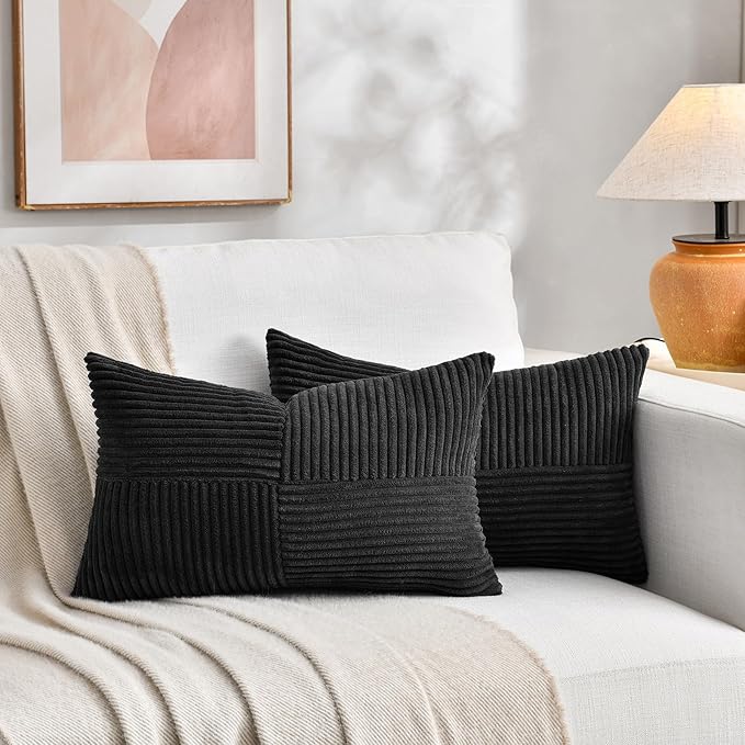 Fancy Homi 2 Packs Black Lumbar Decorative Throw Pillow Covers 16x28 Inch - Image 5