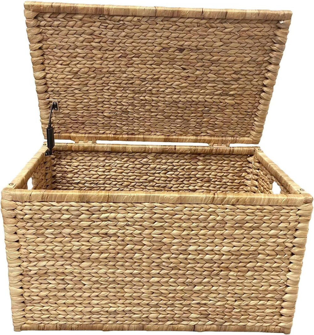 eHemco Water Hyacinth Wicker Storage Trunk with Metal Frame, Decorative Blank...