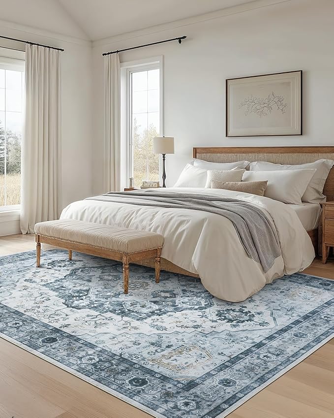 AMADA HOMEFURNISHING 8x10 Area Rug, Washable Low-Profile Large Area Rug - Image 3